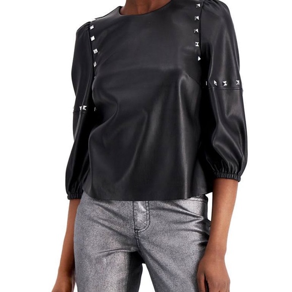 INC Studded Faux-Leather Top - Picture 2 of 5